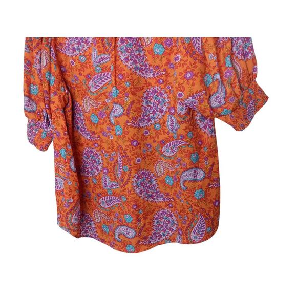 New Easel Boho Floral Paisley Blouse Orange Pink Blue Top 3/4 SleeveSize Small - Picture 7 of 10